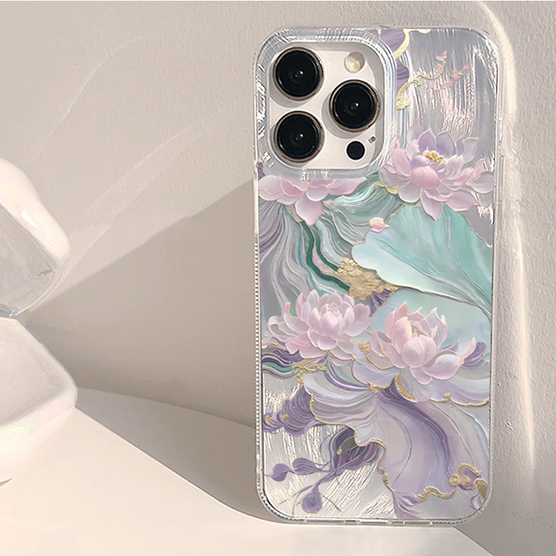 Xo Phone Accessories - Dreamy Purple Lotus Print Aesthetic Phone