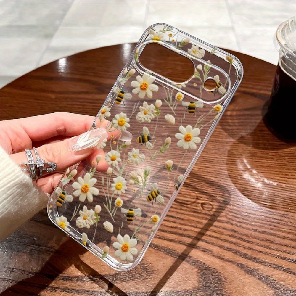 Phone Case Clear - Cute Honeybee Flower Pattern Soft Clear
